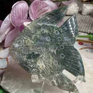 Moss Agate Fish Carving
